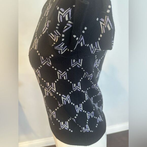 Black Maje Monogram Short Sleeve Sweater Size 3- large - Picture 6 of 9